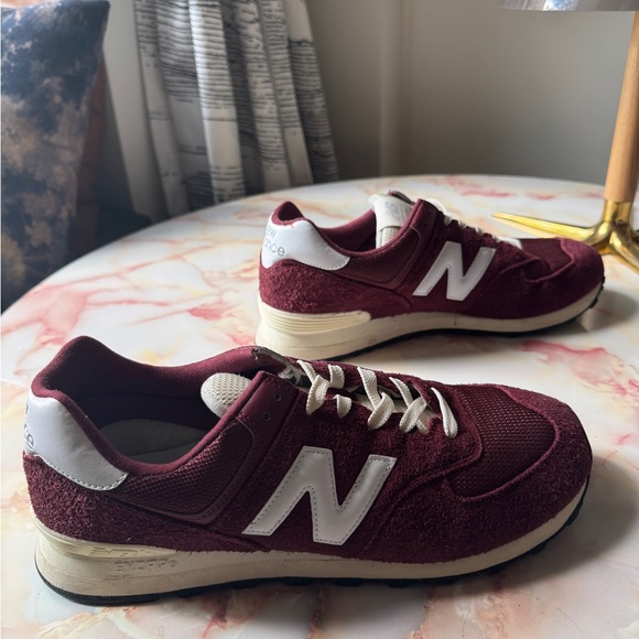New Balance 574 Maroon and White Sneakers - Picture 3 of 5